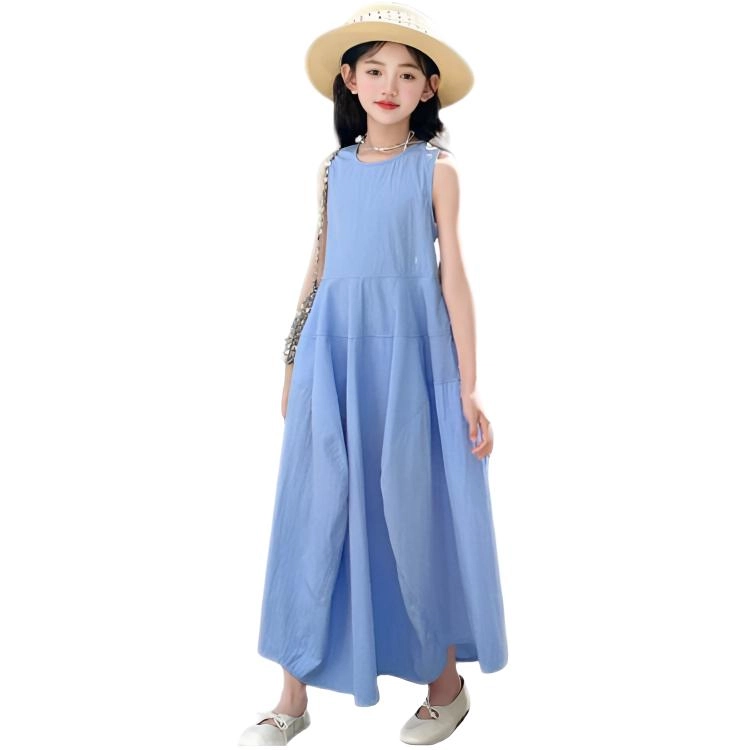 木木兔连衣裙 时髦洋气夏季薄款宽松舒适中大童时尚百搭个性女孩无袖长裙