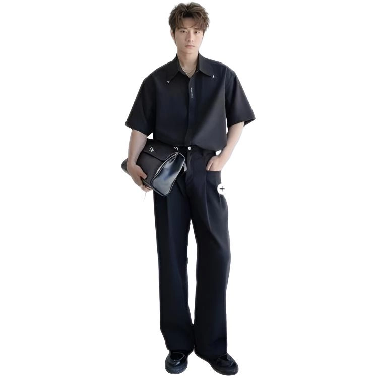 木木兔 休闲舒适百搭翻领简约短袖衬衫 男款