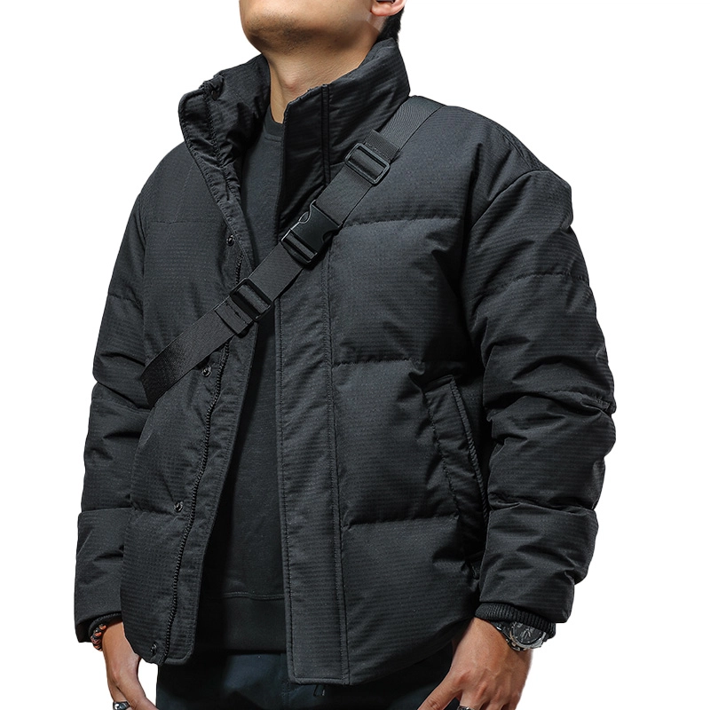 季言 防风立领舒适时尚百搭纯色长袖羽绒服 男款 黑色