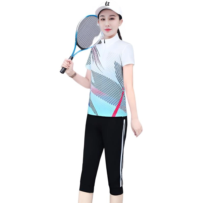 左岸 夏季冰感吸湿排汗舒适网眼透气速干运动柔软轻便宽松亲肤时尚百搭短袖上衣洋气裤子休闲套装 女款