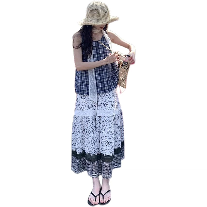 哒头下雨不愁 拼接小众高腰休闲长裙 女款