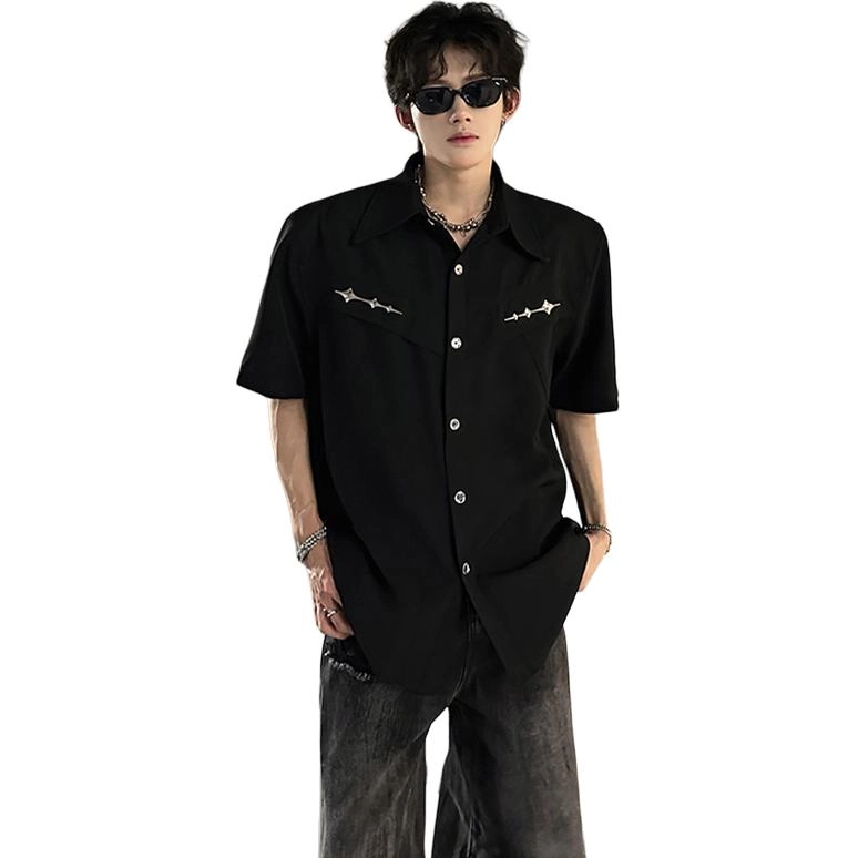 佑麟 解构垫肩夏季金属装饰设计感衬衣高级感穿搭短袖衬衫 男女同款