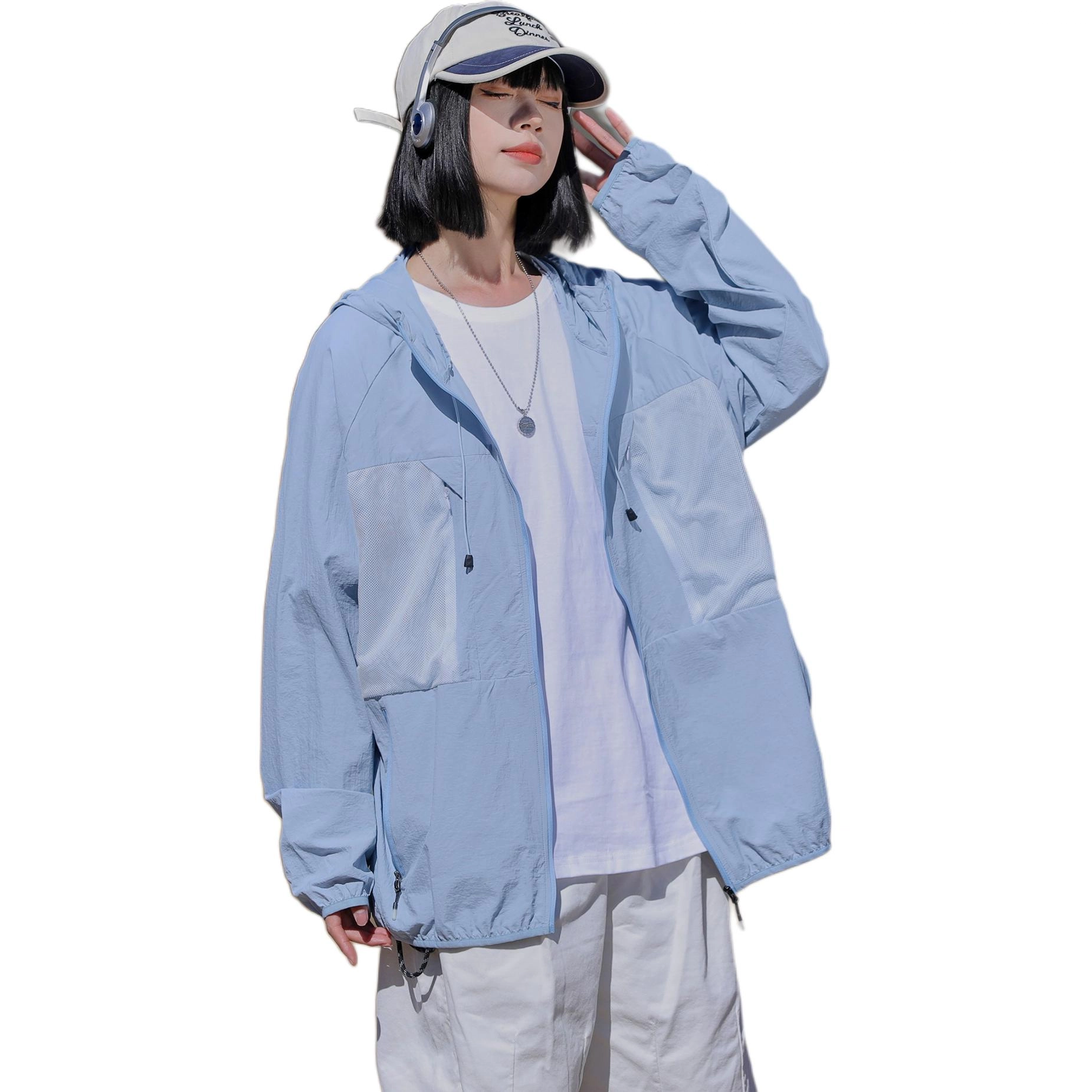 美式复古潮牌户外连帽轻薄透气运动皮肤衣防晒服 男女同款