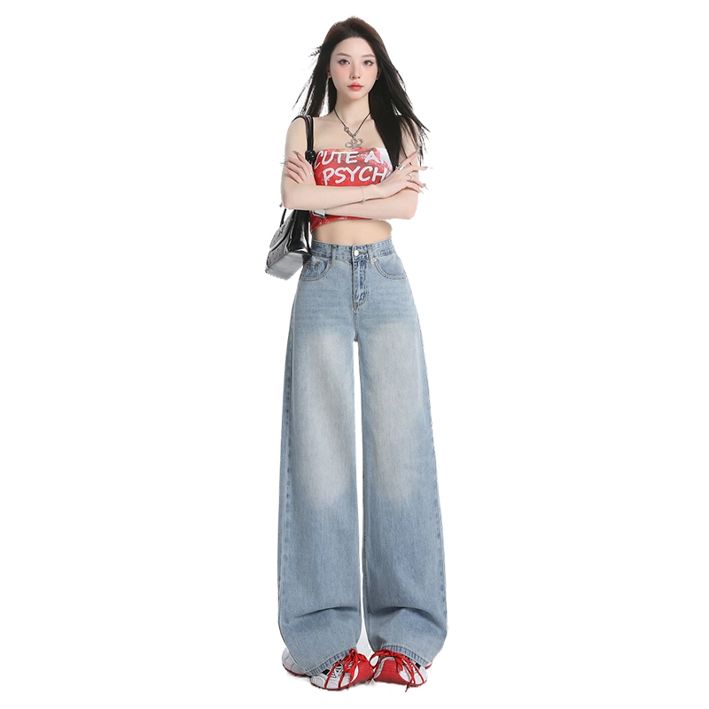 玫丝朵 美式复古直筒高腰宽松牛仔裤 女款