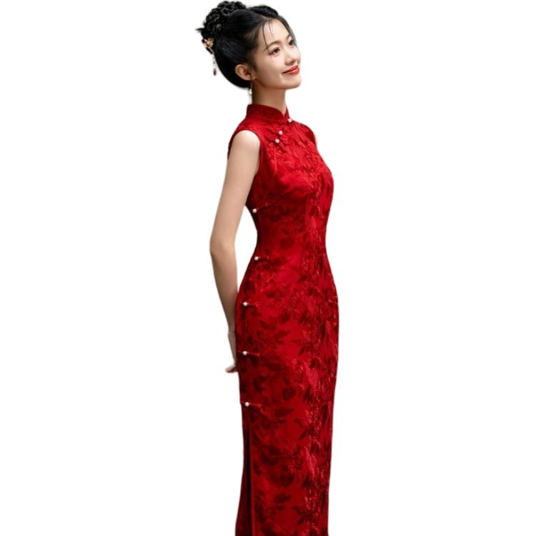 果瑱 新中式复古旗袍小众设计感收腰性感修身气质礼服短袖连衣裙 女款