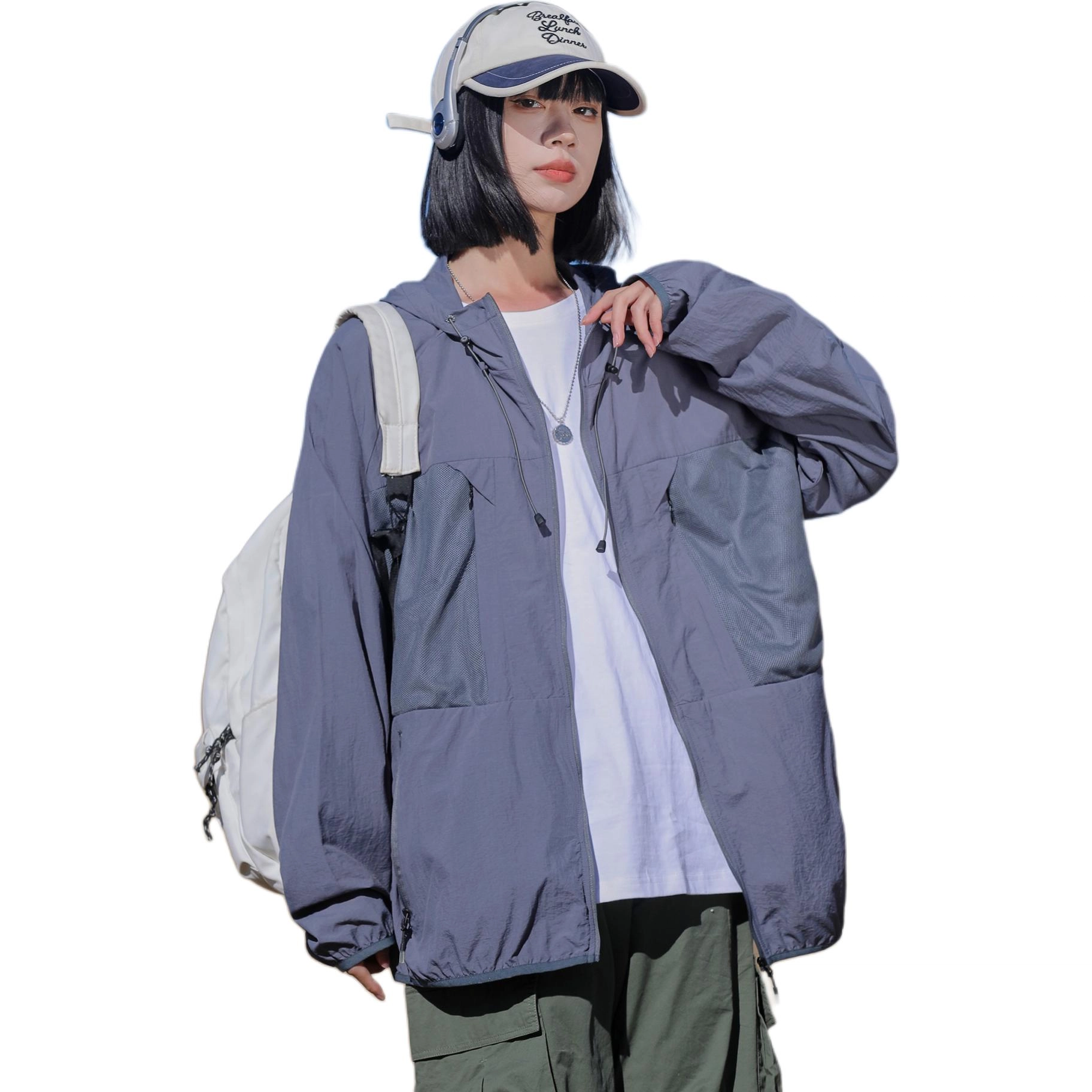 美式复古潮牌户外连帽轻薄透气运动皮肤衣防晒服 男女同款