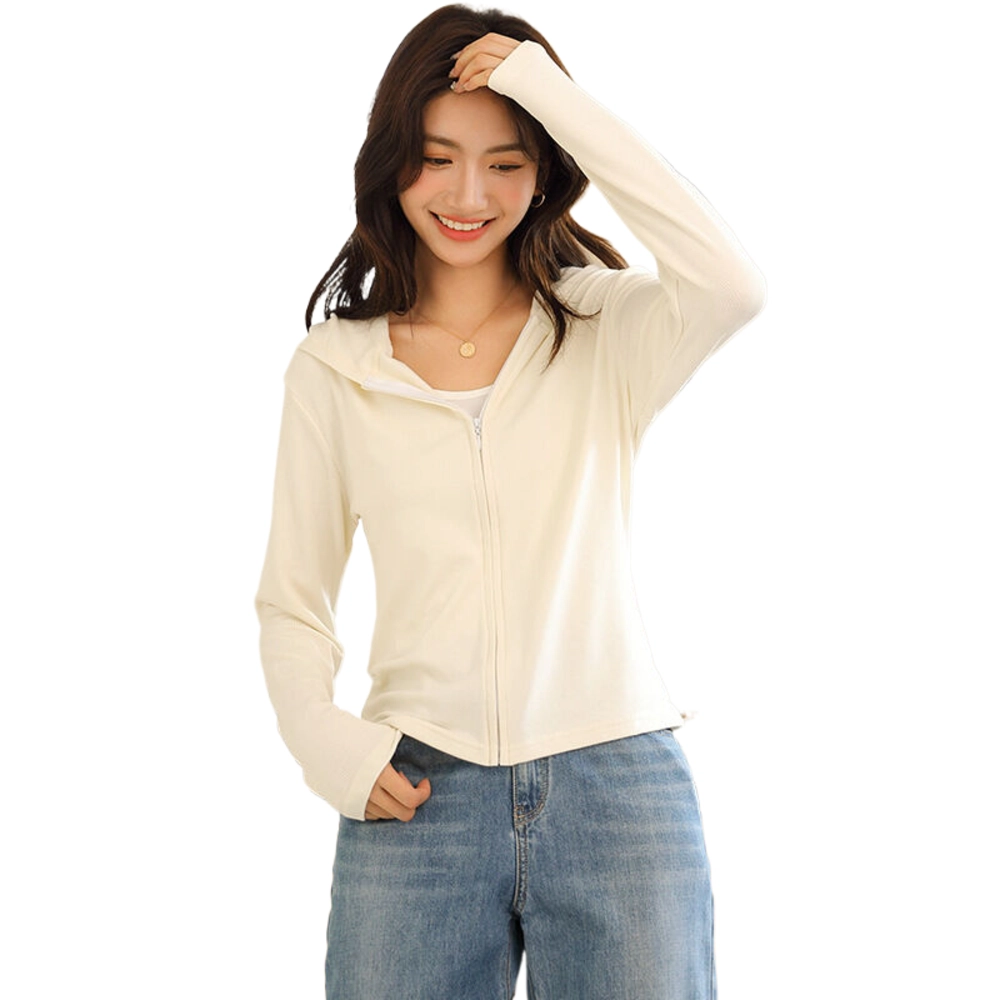 玉儿恋 纯色连帽宽松落肩开衫拉链长袖卫衣 女款