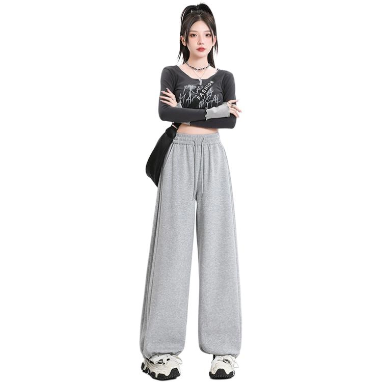 玫丝朵 宽松阔腿裤高腰抽绳束脚休闲裤 女款
