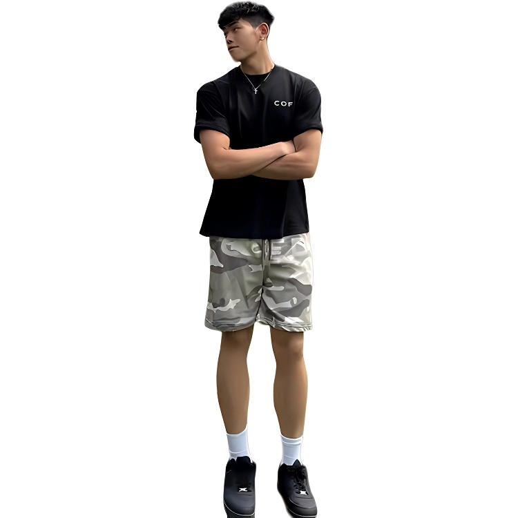 沐诚阳译 美式复古迷彩网眼透气百搭训练三四分裤运动短裤 男女同款