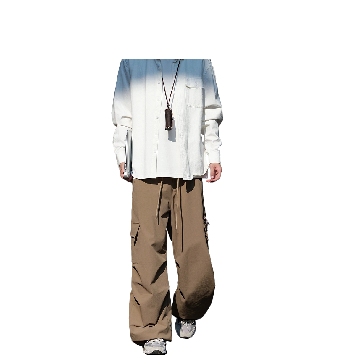 港仔文艺男 褶皱拼接解构拉链口袋可调节裤腿设计感户外运动工装裤日系百搭宽松休闲裤 男女同款