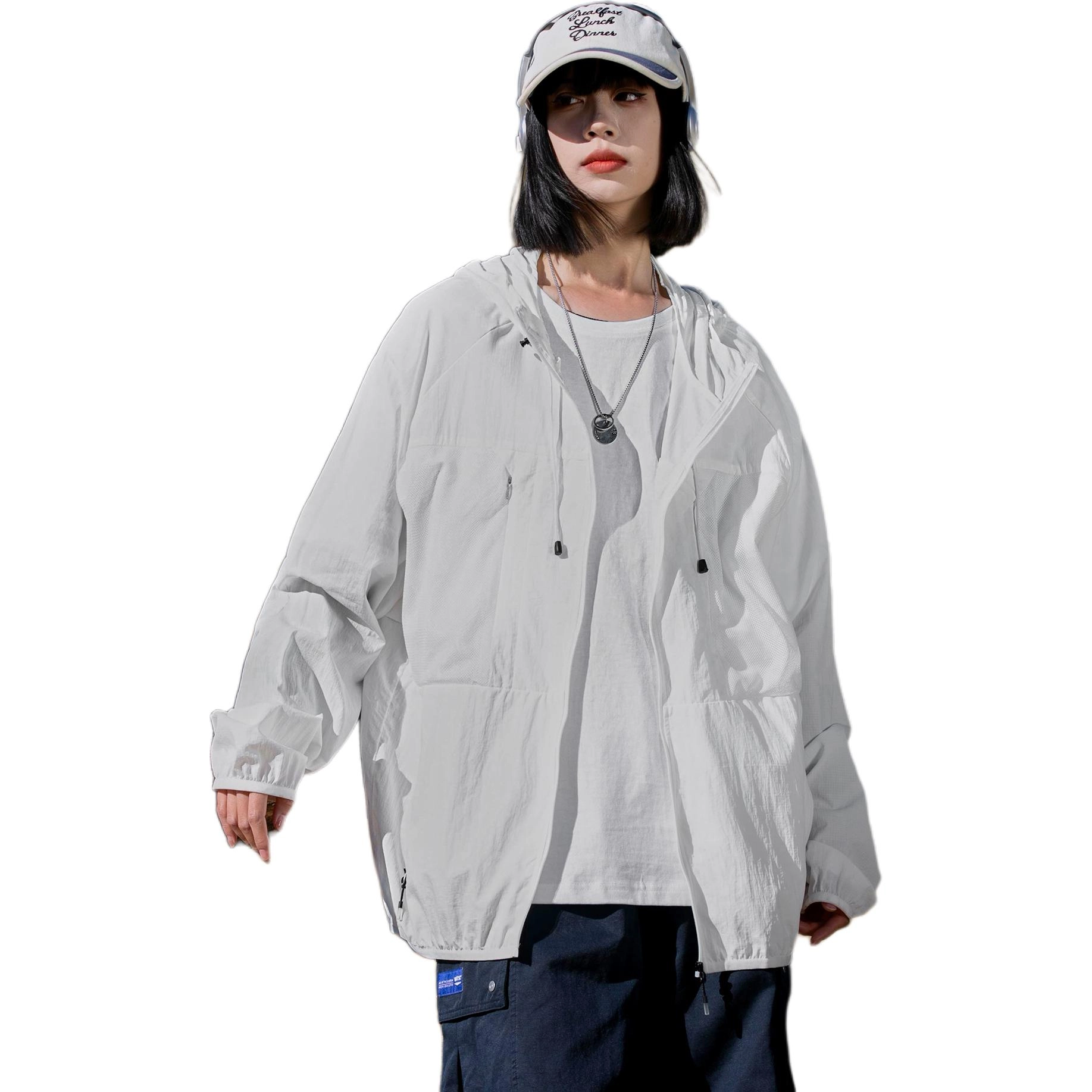 美式复古潮牌户外连帽轻薄透气运动皮肤衣防晒服 男女同款