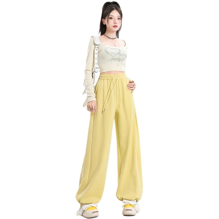 玫丝朵 宽松阔腿裤高腰抽绳束脚休闲裤 女款