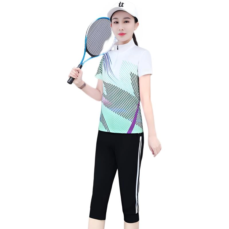 左岸 夏季冰感吸湿排汗舒适网眼透气速干运动柔软轻便宽松亲肤时尚百搭短袖上衣洋气裤子休闲套装 女款