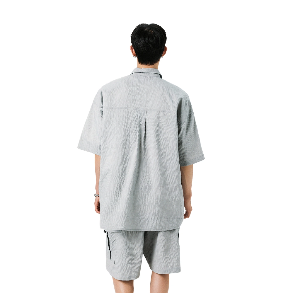 绘承 纯色日系高级感宽松休闲百搭通勤多口袋工装风五分短裤短袖衬衫套装 男女同款