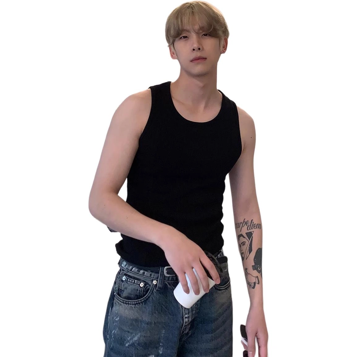 徐百货 韩版螺纹紧身弹力纯色运动健身无袖打底衫休闲坎肩潮流百搭背心 男女同款