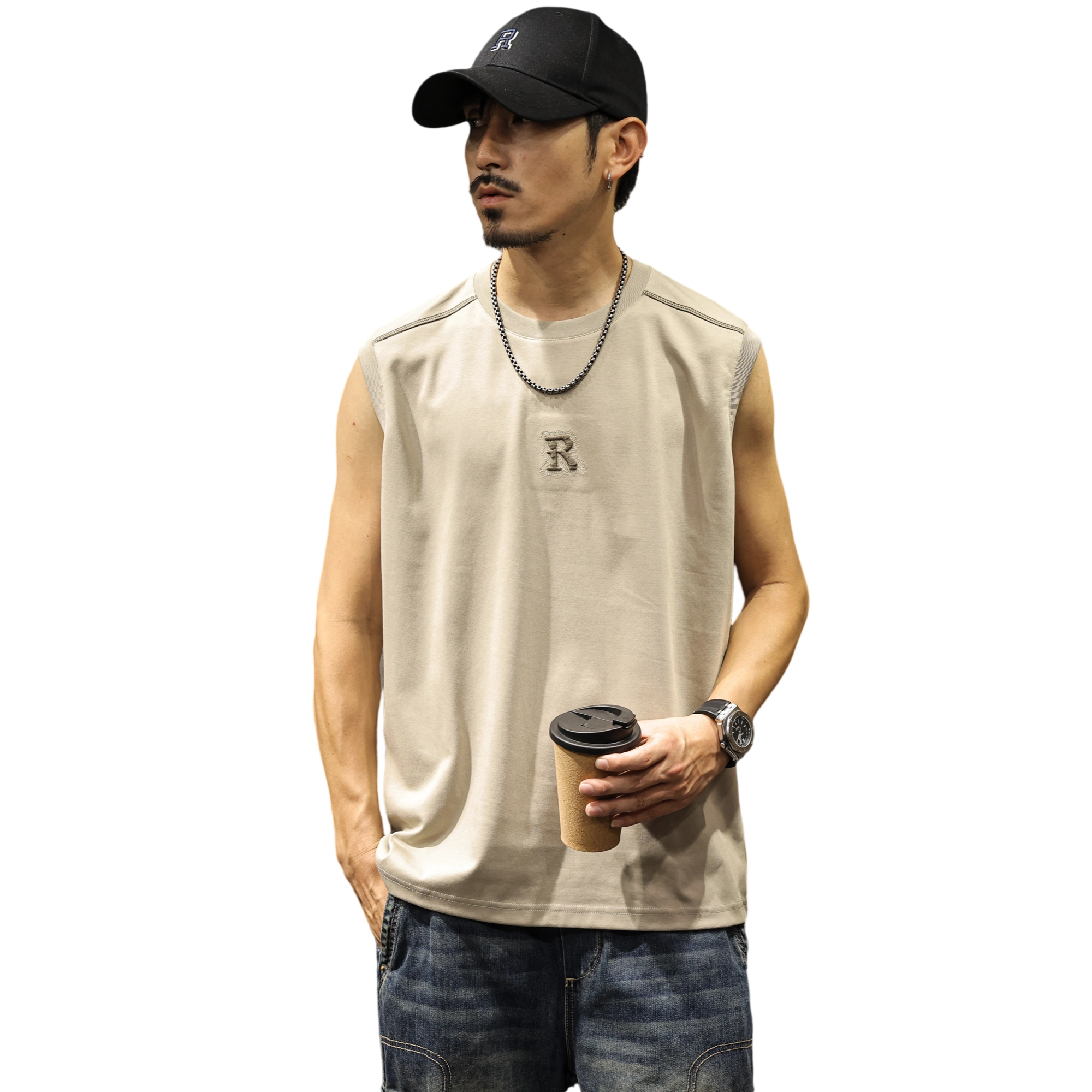 路杰邦 潮牌运动健身夏季薄款舒适透气时尚宽松圆领套头男装坎无袖背心 男款