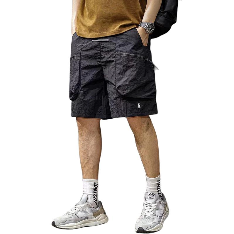 遨宇 美式山系户外机能运动学院风速干工装男薄款凉感纯色中裤潮牌宽松沙滩男五分裤子休闲短裤 男款