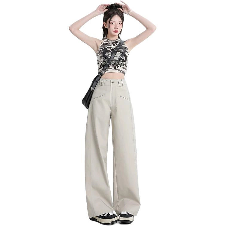 玫丝朵 简约纯色高腰宽松直筒垂感阔腿休闲裤 女款