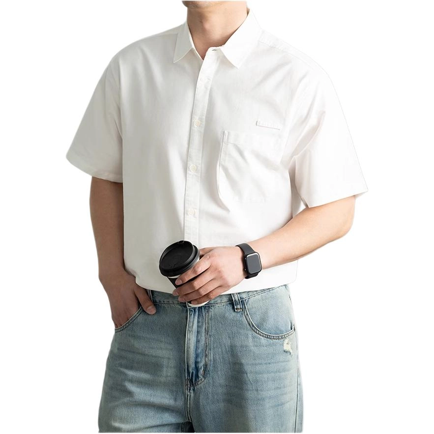 斯巴奴 亲肤纯棉百搭纯色工装休闲时尚潮流简约通勤夏季短袖衬衫 男款
