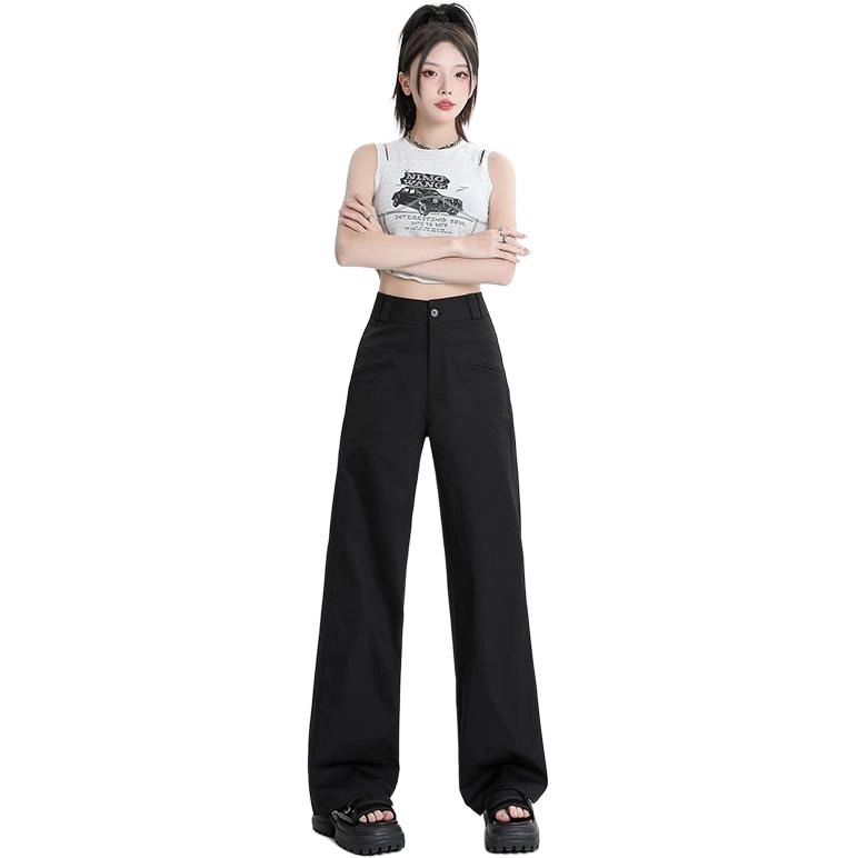 玫丝朵 简约纯色高腰宽松直筒垂感阔腿休闲裤 女款