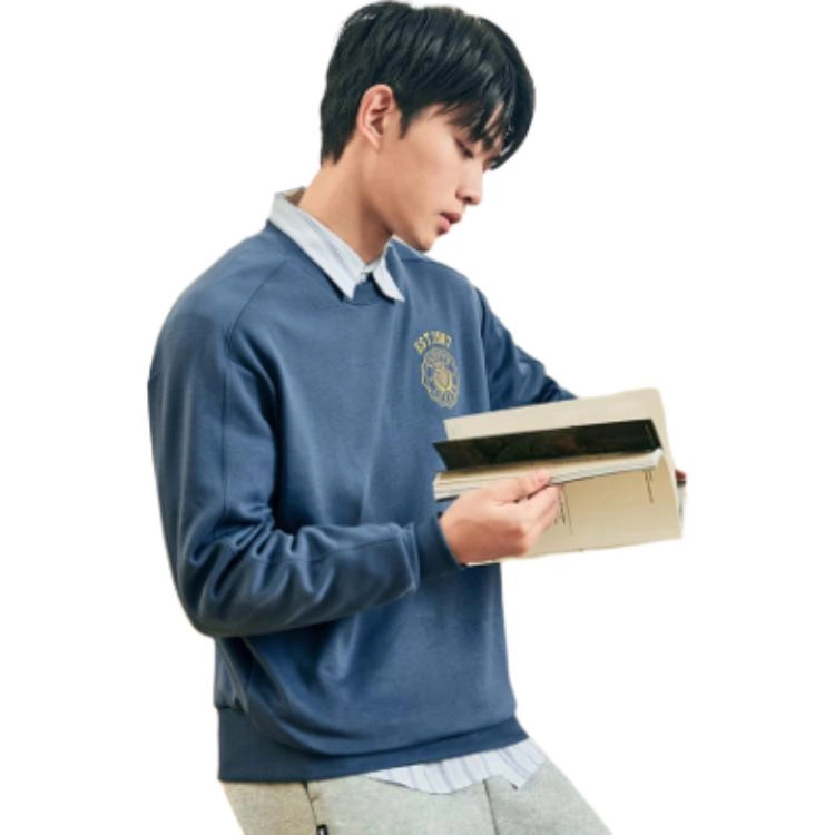 特步 生活系列 字母圆领舒适透气百搭休闲运动卫衣 男女同款 雾影蓝