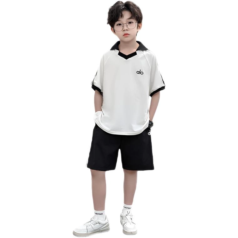 天才小熊休闲运动套装 男童夏季大童潮牌小孩衣服 小女孩短袖洋气时髦 帅气