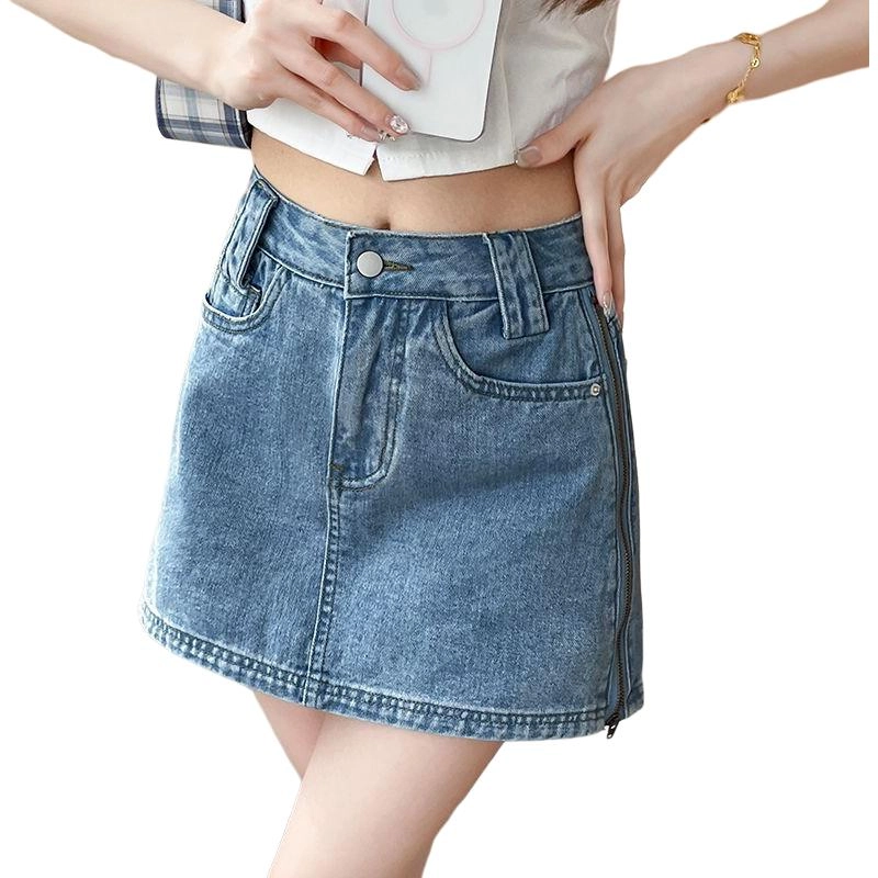 么宁 侧拉链宽松时尚热辣简约舒适牛仔短裙 女款