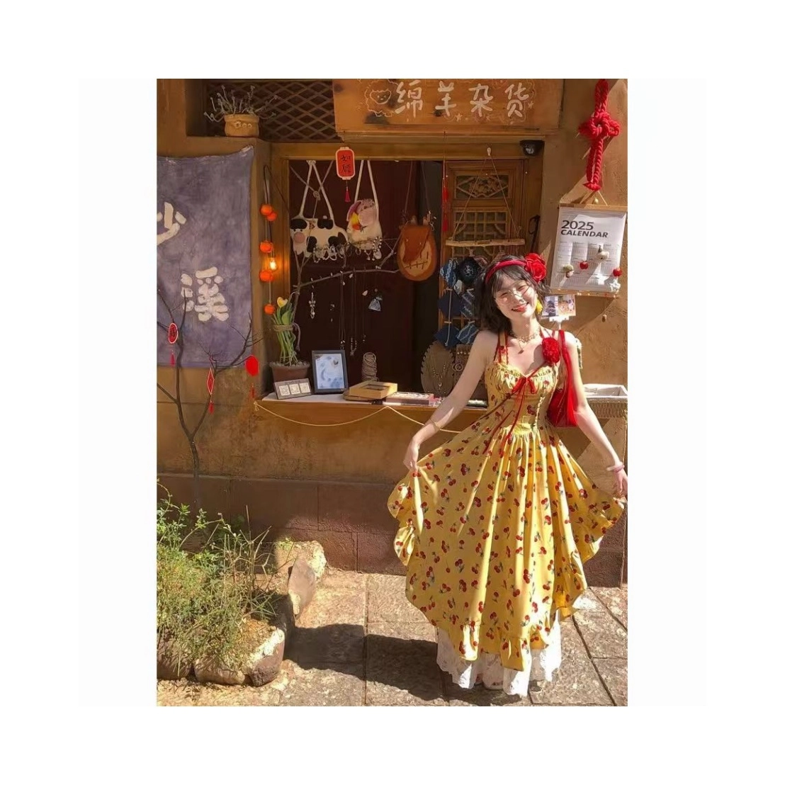 依钗 度假法式气质甜美碎花简约通勤吊带连衣裙 女款
