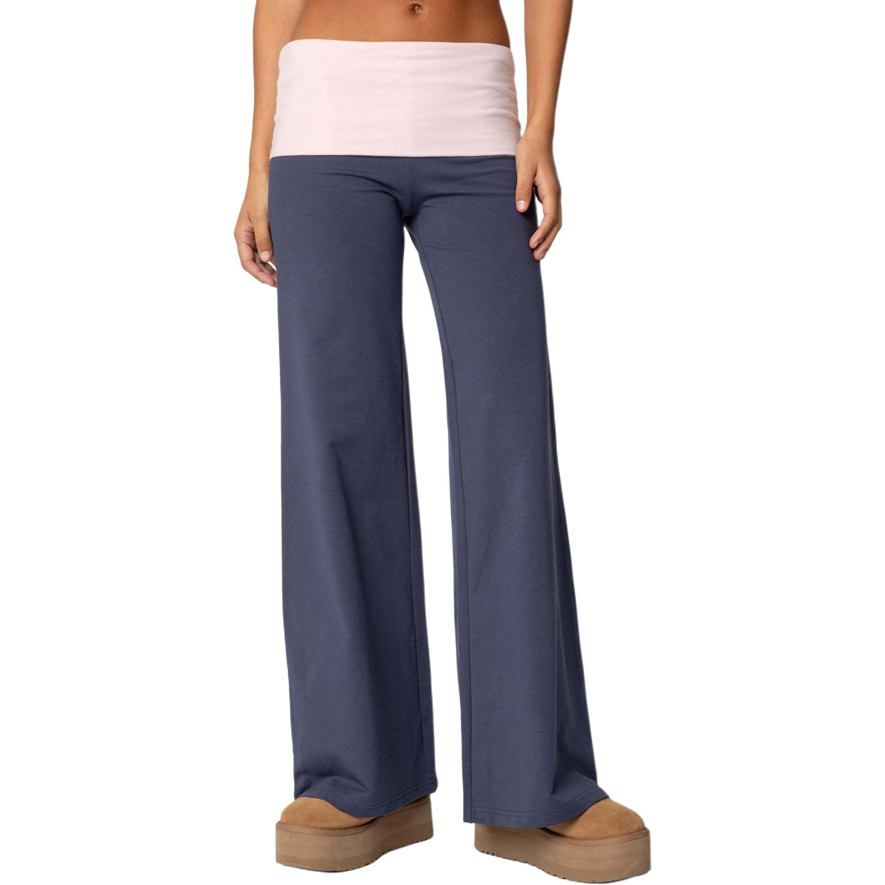 edikted Wide Leg Contrast Fold Over Pants