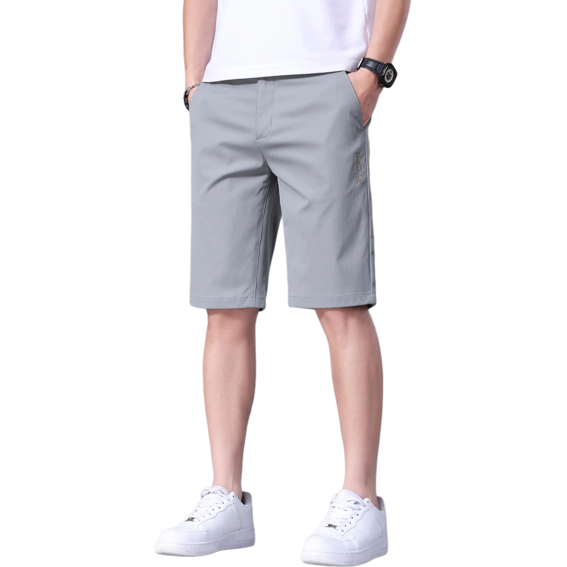 瑞梵帝斯 夏季潮牌日常直筒冰丝凉感面料纯色拉链设计宽松舒适中腰中裤柔软透气亲肤户外运动通勤简约百搭时尚感轻薄休闲五分裤短裤 男款