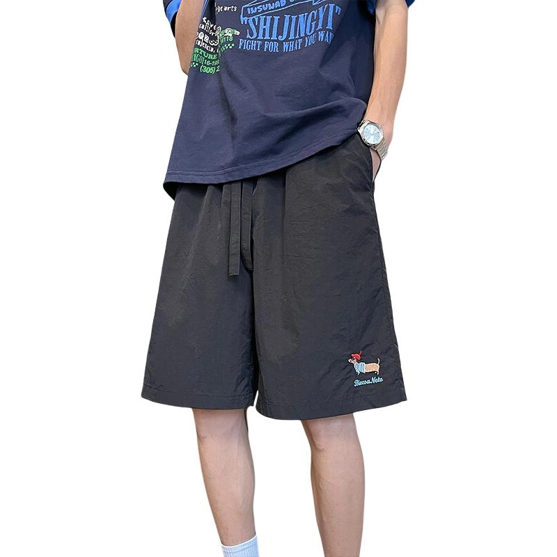 拓菲 藏青色腊肠小狗刺绣美式速干五分中裤休闲短裤 男女同款