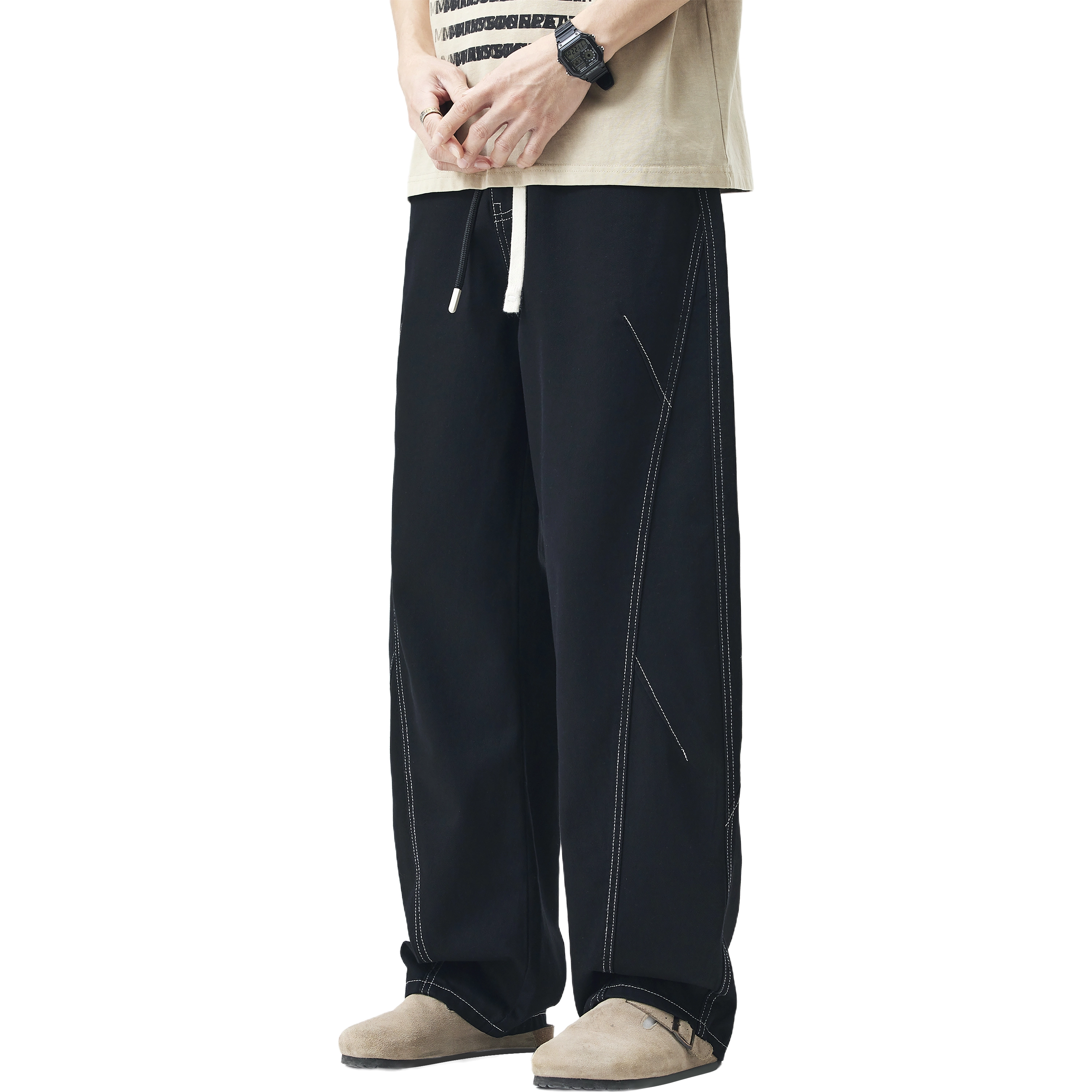 帝狼牛 美式高街风松紧腰宽松直筒潮流长裤牛仔裤 男女同款