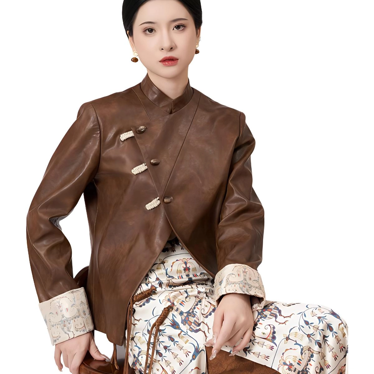 织造司 新中式正肩仿皮外套汉服 女款
