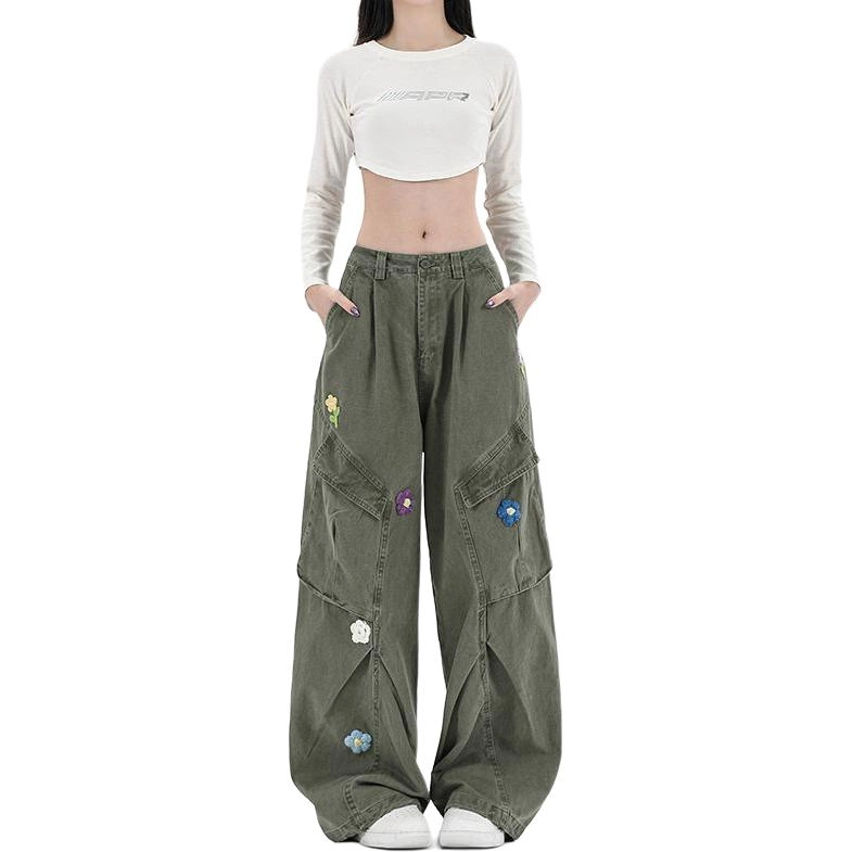 水中花 复古多口袋百搭工装裤时尚牛仔裤 女款