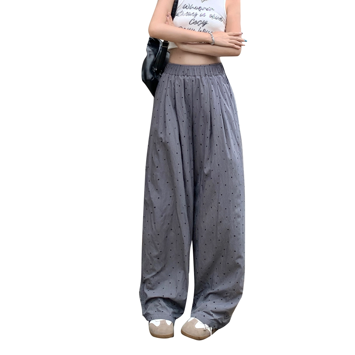 么宁 纯色合身高腰适中阔腿休闲裤 女款