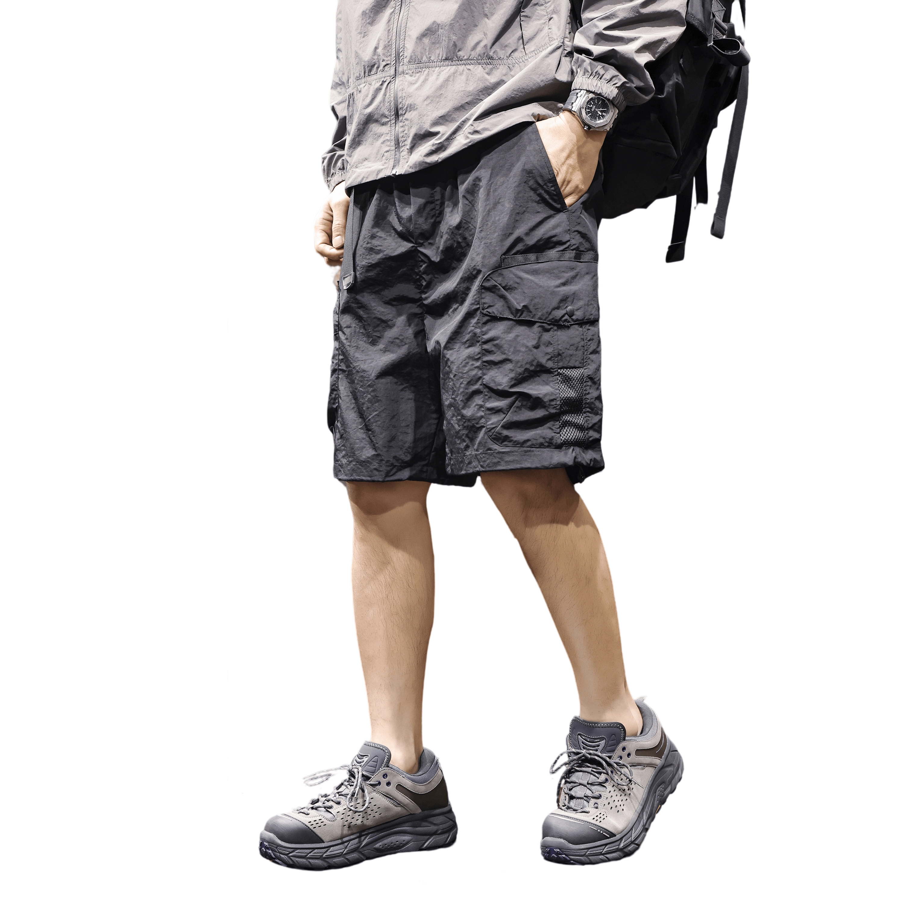 路杰邦 美式城市户外登山机能五分裤潮牌休闲裤百搭时尚潮流透气舒适薄款多口袋工装短裤 男款
