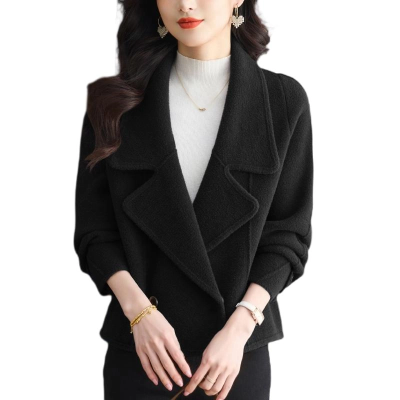 曲韩 西装领双排两粒扣上衣宽松休闲短款长袖春秋截短外套 女款