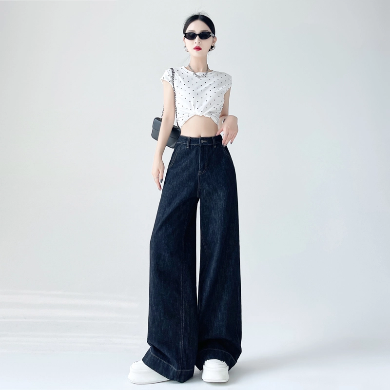 玫丝朵 复古百搭高腰宽松阔腿拖地牛仔裤 女款