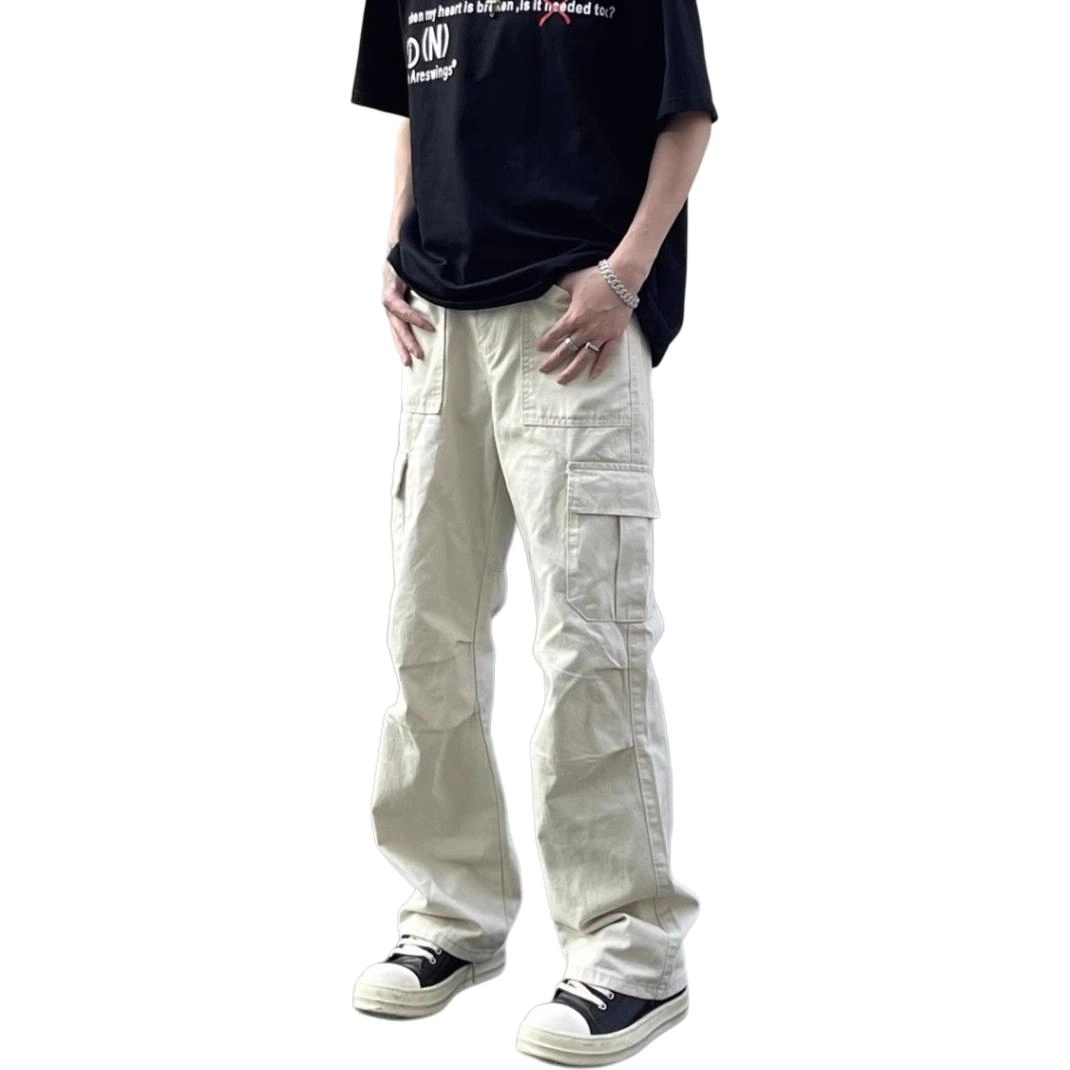 拓菲 痞帅复古多口袋工装裤夏季宽松直筒褶皱阔腿休闲长裤 男女同款
