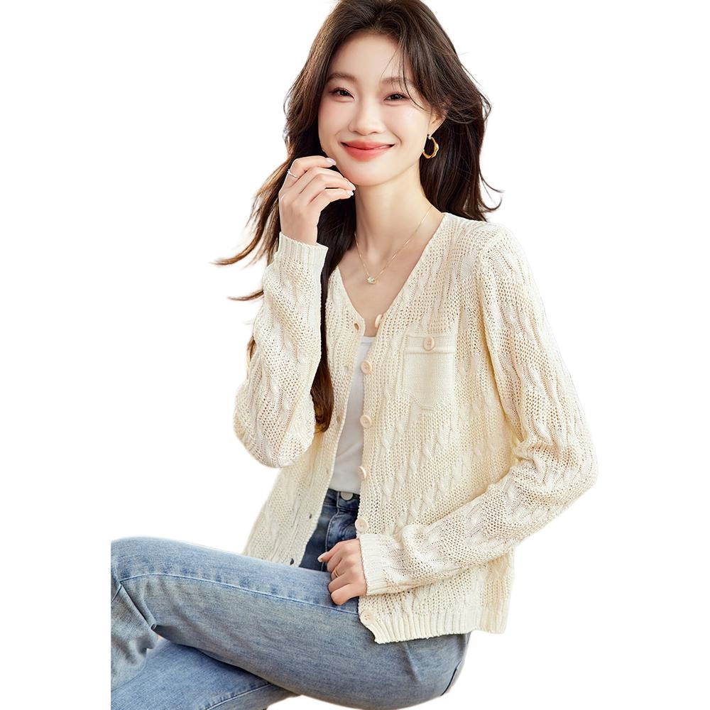 曲韩 开衫纯色常规长袖针织衫 女款