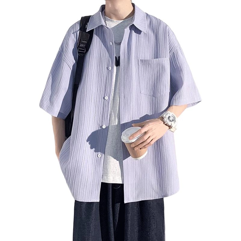 加荣 短袖透气休闲速干薄款潮牌痞帅七分巴洛克服外套衬衫 男女同款