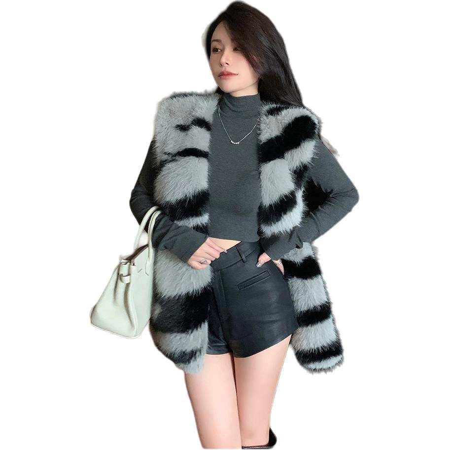 思蓓儿 千金气质马甲复古百搭宽松毛毛外套皮草 女款