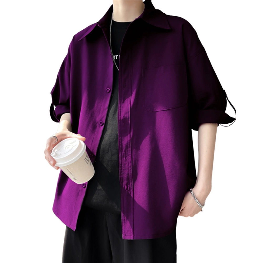 孜讯 宽松大码潮牌衬衣薄款港风落肩袖百搭时尚可调节衬衫 男女同款
