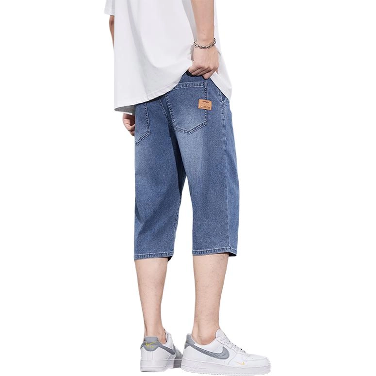 么宁 薄款潮流时尚直筒七分裤牛仔短裤 男女同款