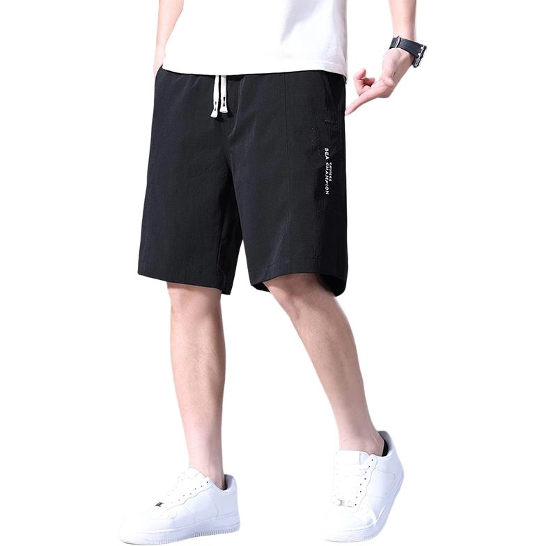 羽浅 夏季薄款冰丝运动中裤潮流刺绣百搭五分裤宽松休闲短裤 男款