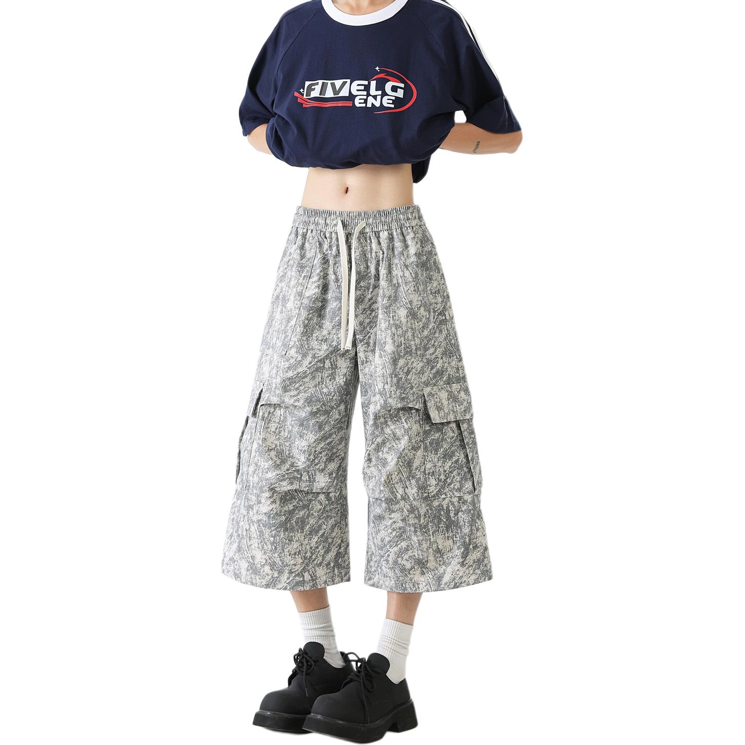泰迪熊 美式复古满印宽松高街潮流时尚百搭七分休闲短裤 男女同款