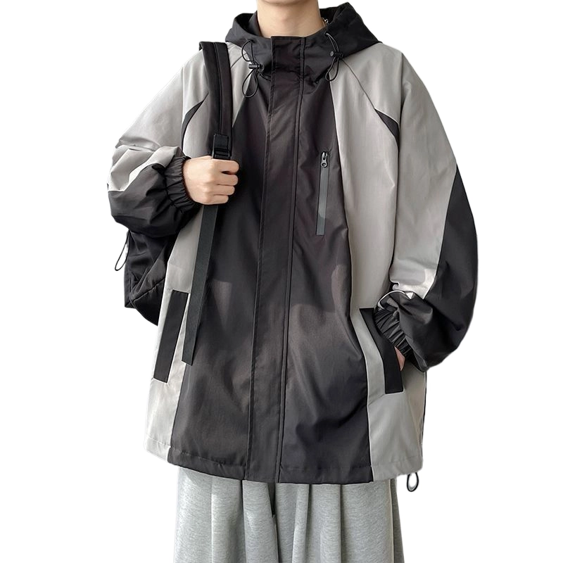 玉儿恋 连帽拼接宽松大码夹克外套 男款