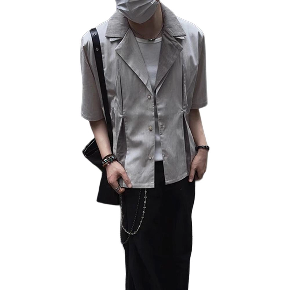 拓菲 解构几何西装领假两件短袖衬衫 男女同款