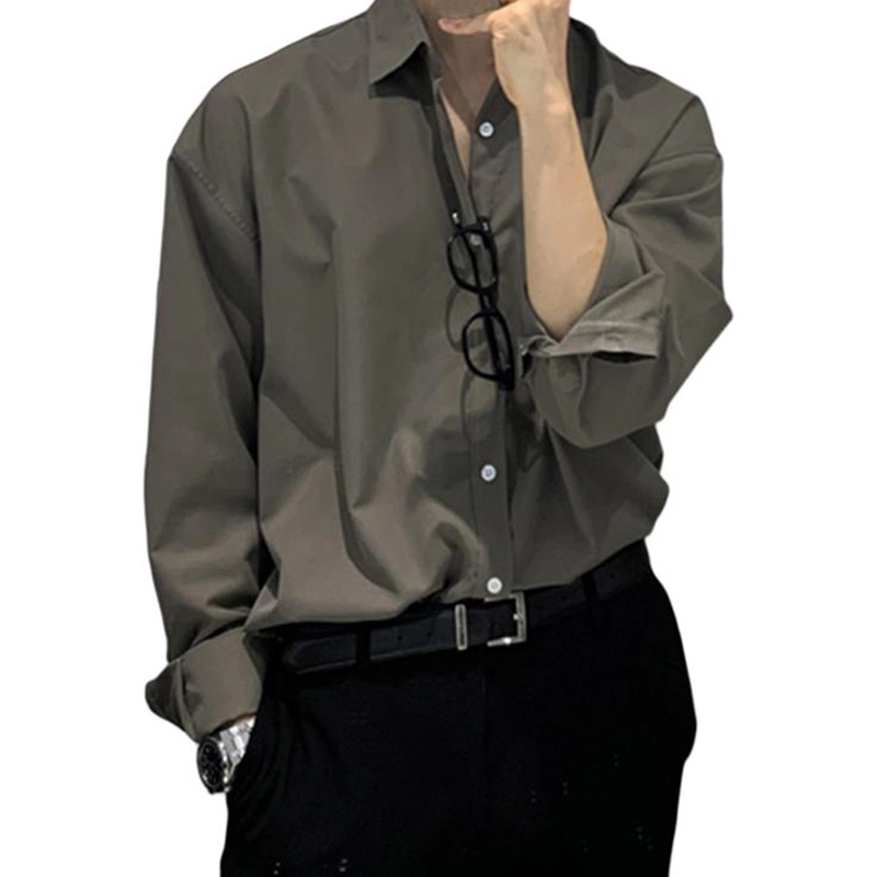 拾个壹先生 经典纯色英伦雅痞风冰丝长袖高级感商务休闲上衣宽松大码遮肉显瘦通勤百搭衬衫 男女同款