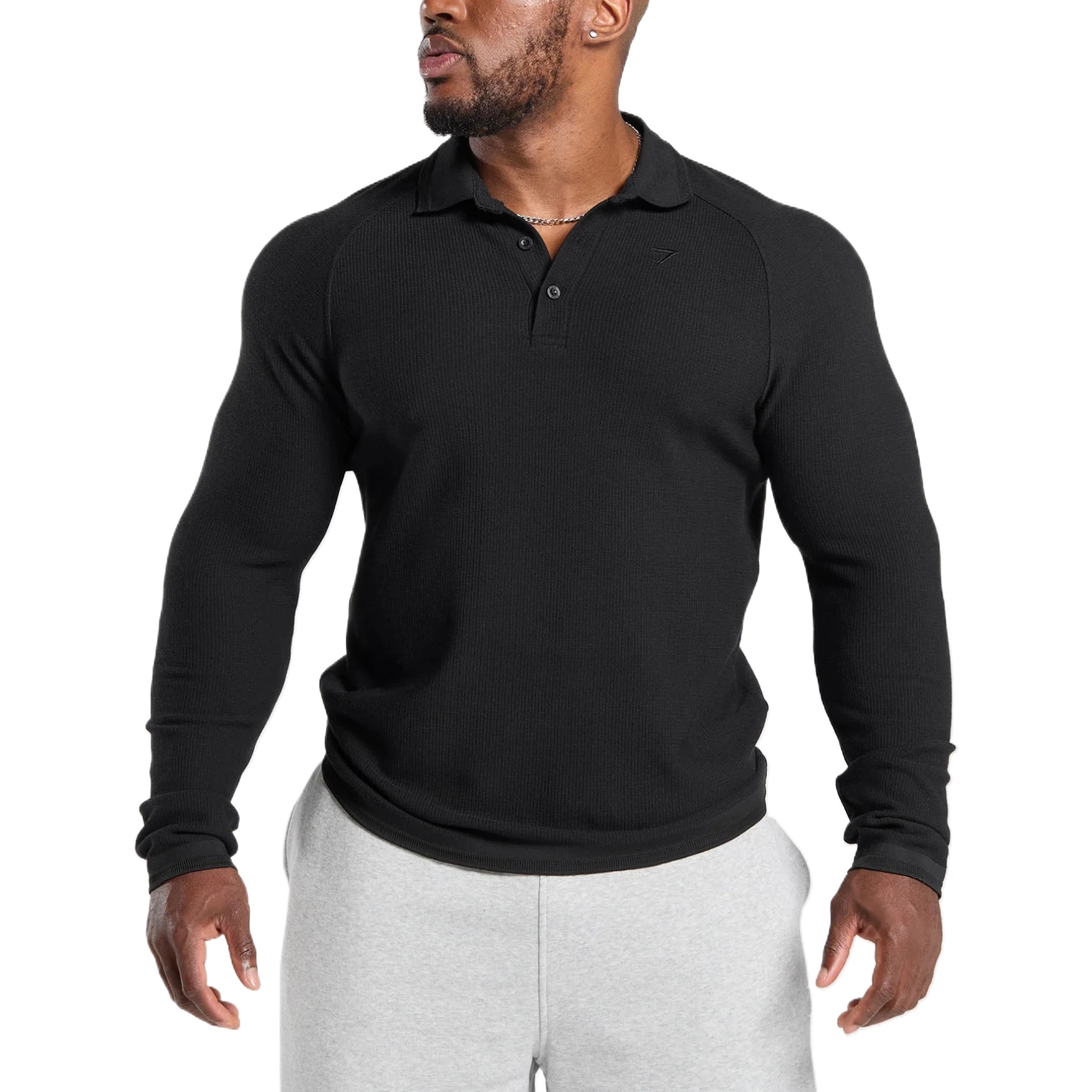 GYMSHARK Long Sleeve WafflePolo